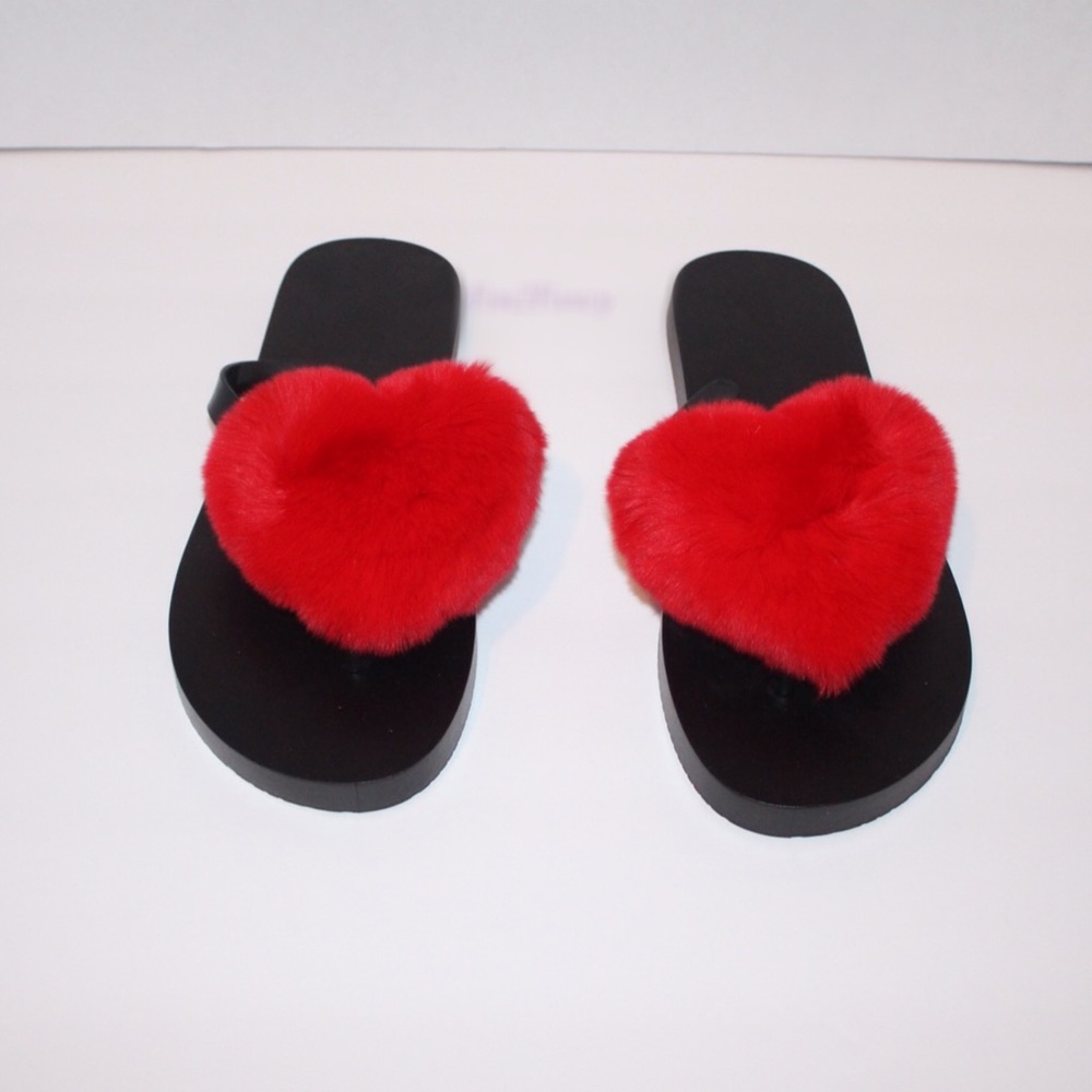 Heart Fur Flip Flops New